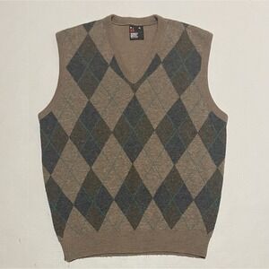 Vintage ROBERT BRUCE Orlan Acrylic BROWN VEST Mens Size XL USA Argyle Diamond